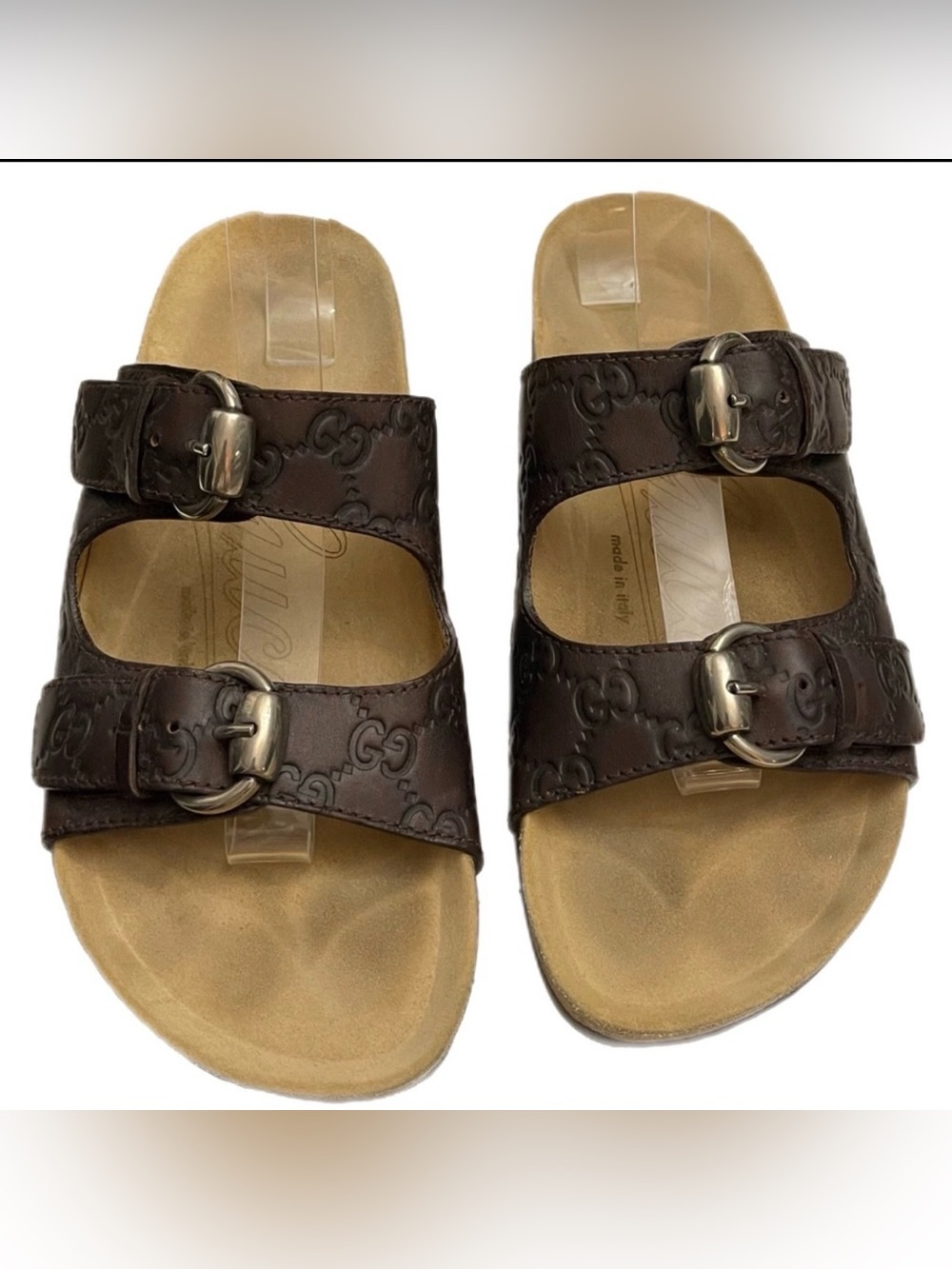 Gucci Authentic RARE Vintage Birkenstock Style Leather GG Embossed Sandals US 8